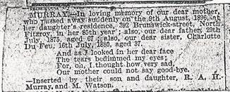 Margaret Murray's death notice, 1896