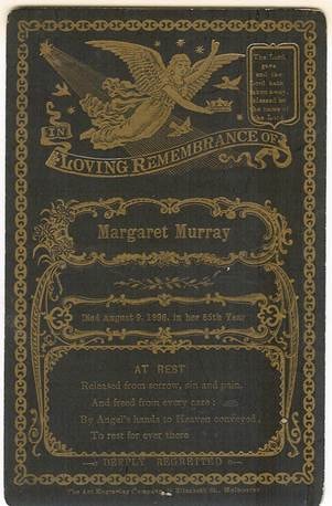 Margaret Murray memorial card, ornate gold, 1898