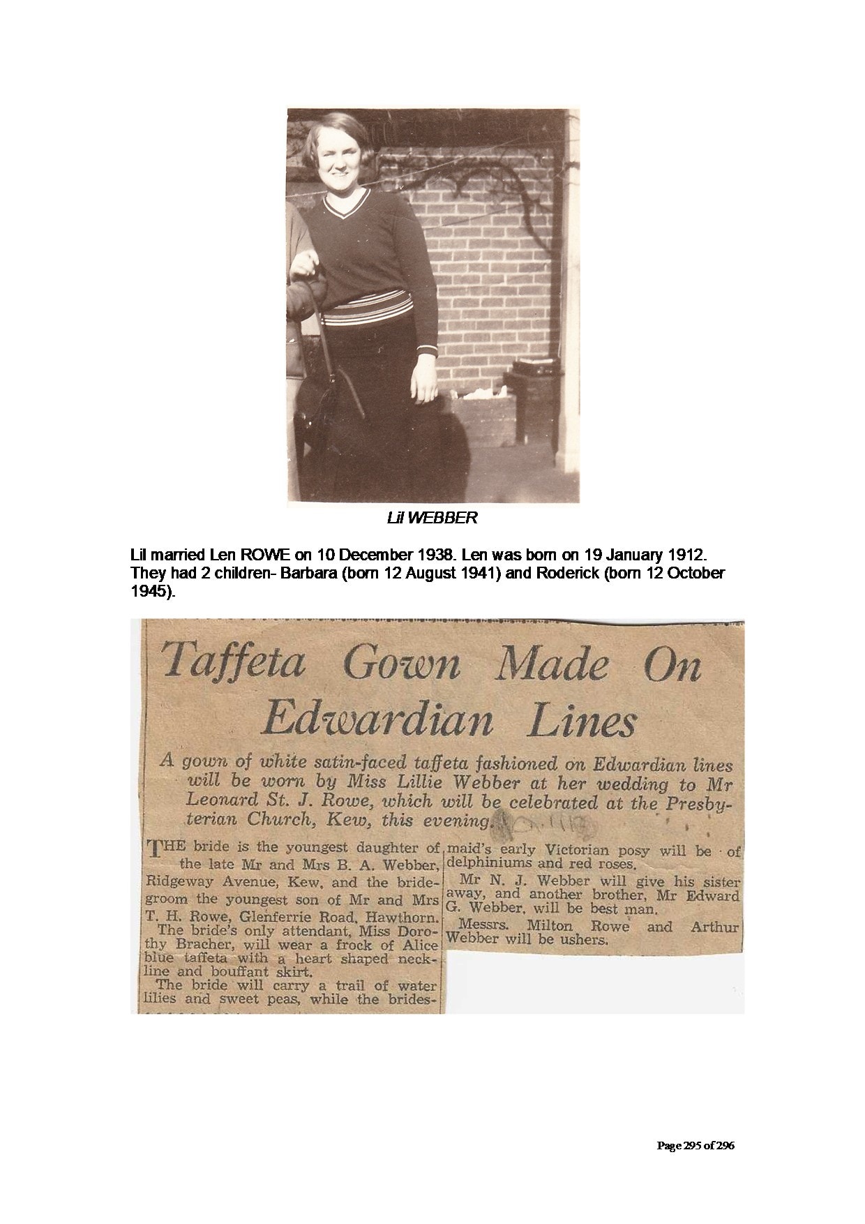Lil Webber wedding, 1938