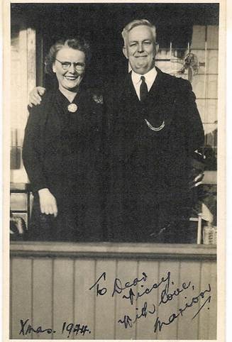 Couple standing together, inscribed 'To dear Vicsy, with love, Marion' and dated Xmas 1944 — Marion Webber with companion, Christmas 1944