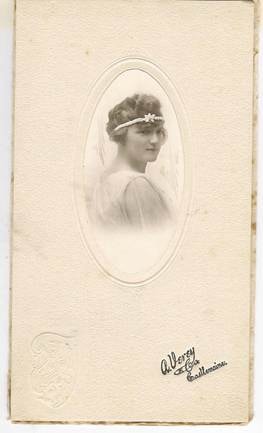 Robertson/Webber family young woman, oval portrait, headband with flower, white dress, Verey studio Castlemaine, c.1910s