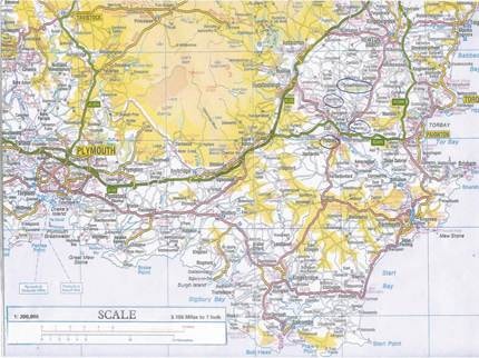 Devon maps showing Broadhempston and surrounding villages