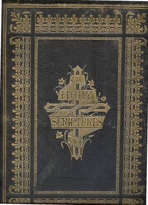 Family bible cover, inscription and birthday ribbon