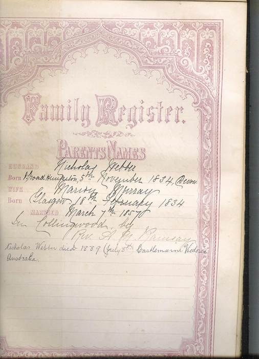 Family bible Register page